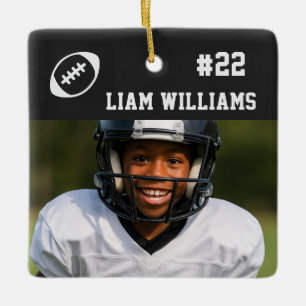 Custom Football Player Name & Number Black Trendy Ceramic Ornament