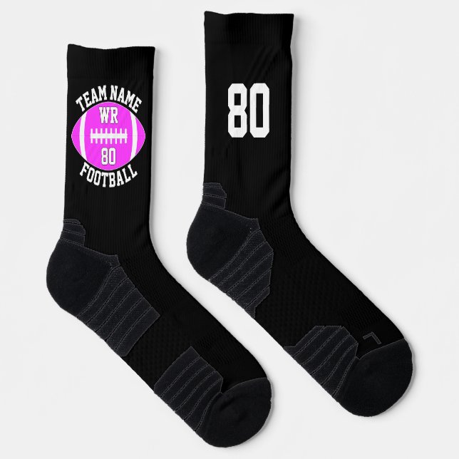 Custom Football Player Team Name and Number Pink Socks (Right)