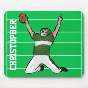 Custom Football Player Touchdown Green and White Mouse Mat