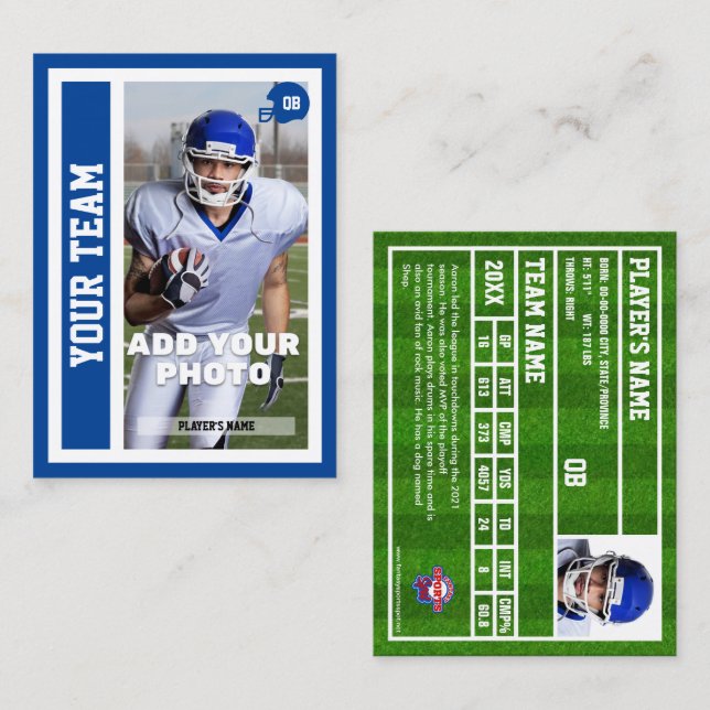Custom Football Quarterback Trading Card (Blue) (Front/Back)