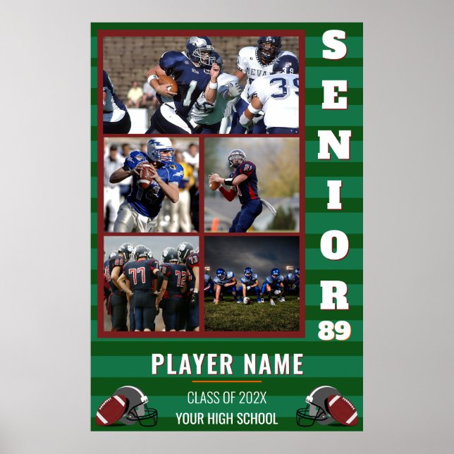 Custom Football Senior Photo Collage Poster (Front)