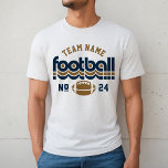 Custom Football Team Blue and Brown Men's<br><div class="desc">Custom Football Name and Player Number T-Shirt for Dad - shown in White Fleck
Design for football dads features retro lettering and custom text that can be personalised with a team name and player's jersey number. Navy blue and golden brown can be customised.</div>