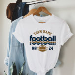 Custom Football Team Blue and Brown Women's<br><div class="desc">Custom Football Name and Player Number T-Shirt for Mum - shown in White
Design for football moms features retro lettering and custom text that can be personalised with a team name and player's jersey number. Navy blue and golden brown can be customised.</div>