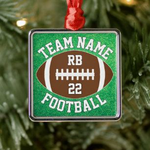 Custom Football Team Name, Player Number & Initial Metal Tree Decoration