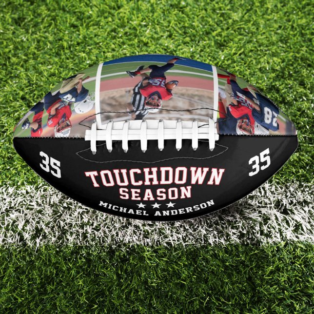 Custom Football Touchdown Photo Collage  American Football (Personalize this football as a keepsake gift for a football player. Add their name and player number)