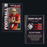 Custom Football Trading Card, Red Player Card<br><div class="desc">Turn your ballplayer into a star with our Modern Red Football Trading Card with black,  red and silver colours! Add their photo,  stats,  and achievements for a personalised keepsake that’s perfect for team gifts,  coach awards,  or a fun memory to treasure.</div>