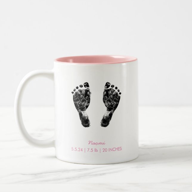 Custom Footprint  | Upload Baby Footprint To Pink Two-Tone Coffee Mug (Left)