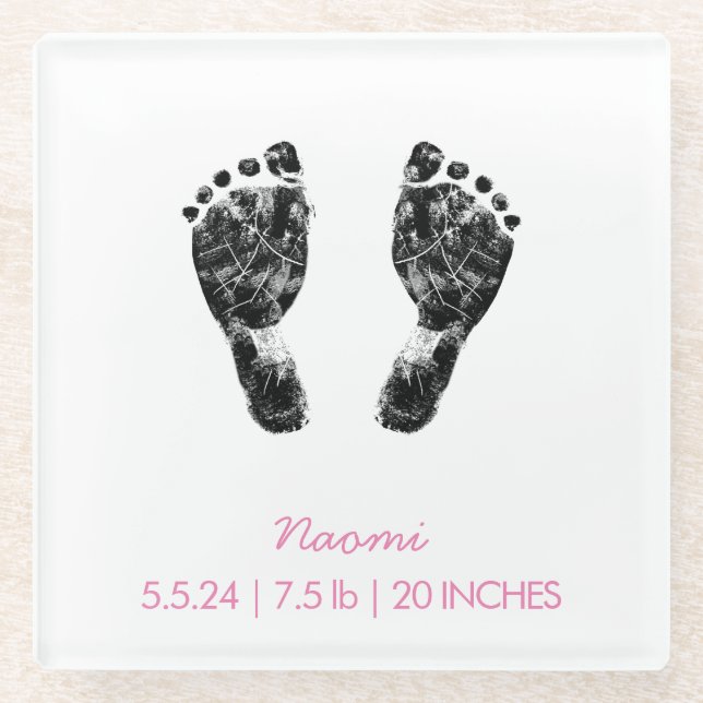 Custom Footprint  | Upload Your Baby Footprint To  Glass Coaster (Front)
