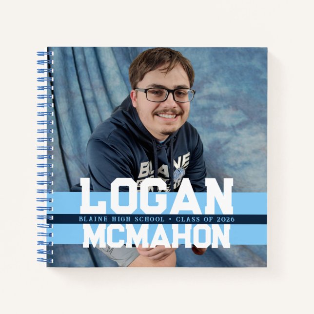 Custom for Brian 2 Baby Blue & Navy Photo Grad Notebook (Front)