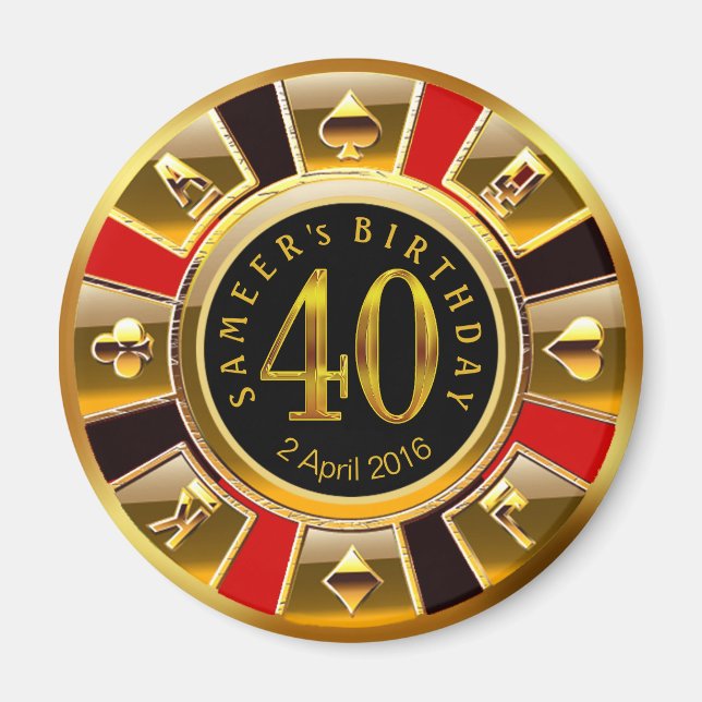 CUSTOM for Sheetal Vegas Casino Chip 40th Birthday Magnet (Front)