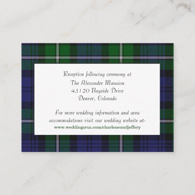 Custom Forbes Plaid Wedding Enclosure Card (Front)