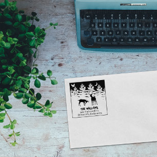 Custom Forest Deer Family Return Address   Rubber Stamp