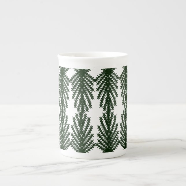 Custom Forest Green Pine Tree Abstract Pattern Bone China Mug (Front)