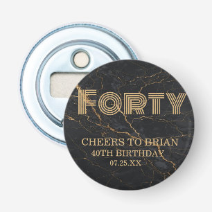 Custom "Forty" Black Marble & Gold Birthday Party Bottle Opener