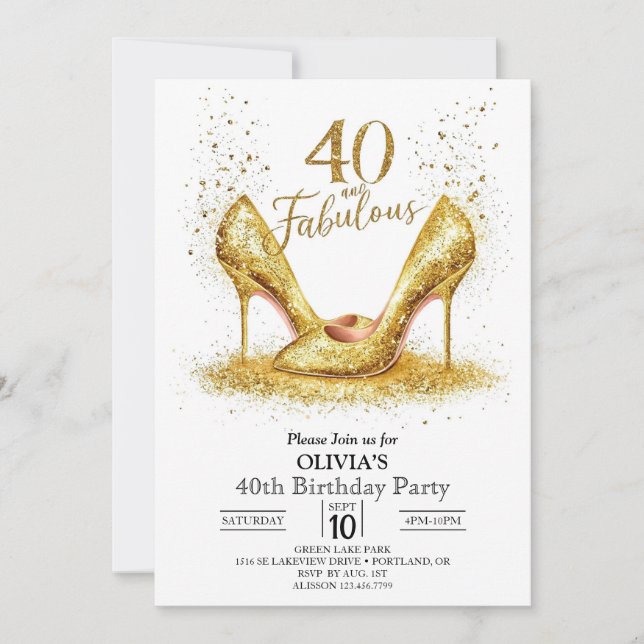 Custom Forty Digital Gold 40th Birthday Invitation (Front)