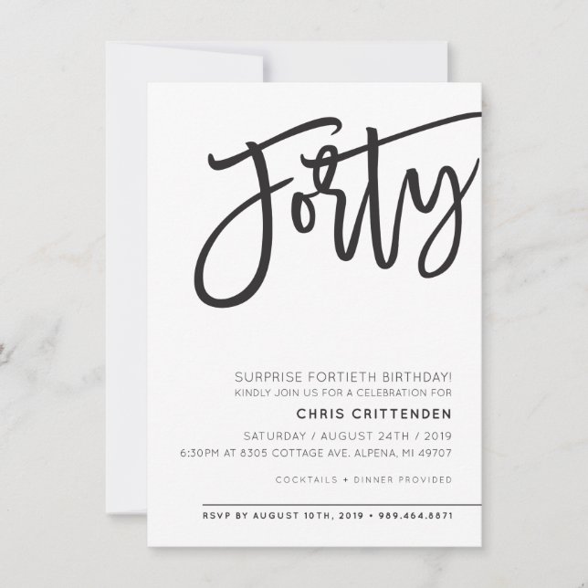 CUSTOM FORTY modern birthday party for Chris Invitation (Front)