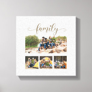 Custom Four Family Photo Collage Cute Script Text  Canvas Print