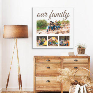 Custom Four Family Photo Collage Elegant Script Canvas Print