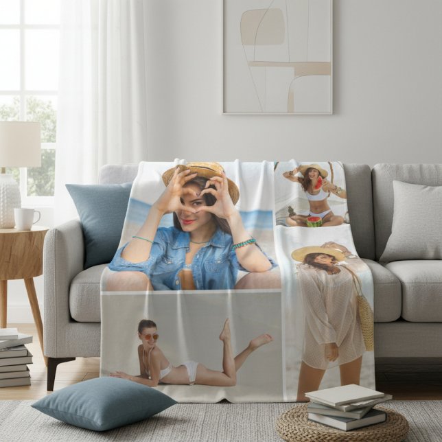 Custom Four Photo Collage Memory Gift Fleece Blanket (Creator Uploaded)