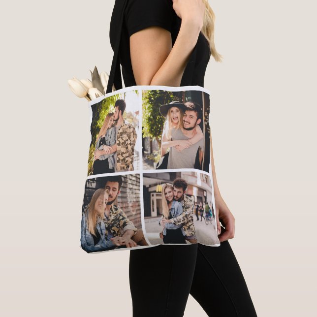 Custom Four Photo Collage Tote Bag (Close Up)