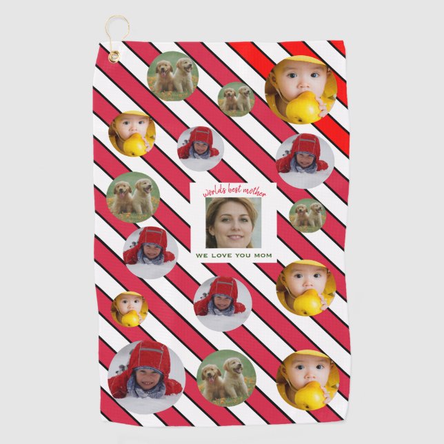 Custom Four-Photo 🎄 Holiday Best Mother Golf Towel (Front)