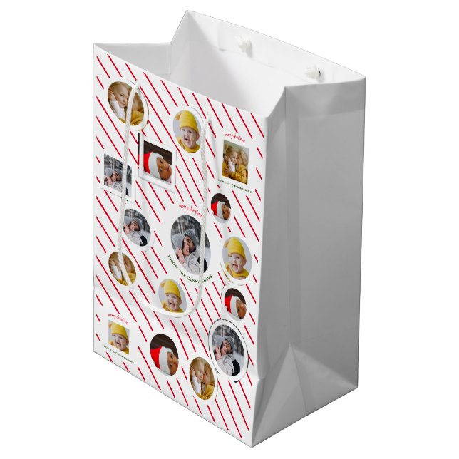 Custom Four-Photo 🎄 Holiday Christmas Medium Gift Bag (Front Angled)