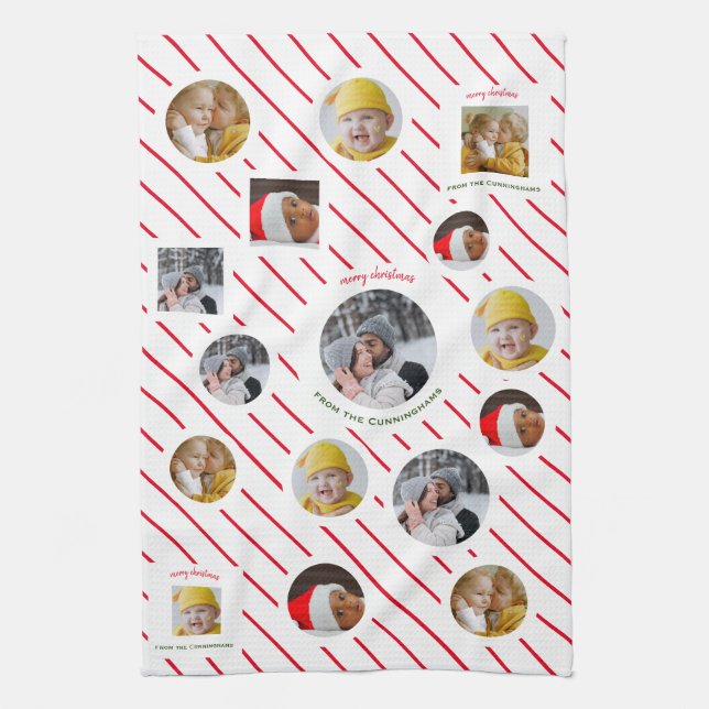 Custom Four-Photo 🎄 Holiday Gift Tea Towel (Vertical)