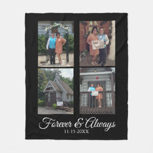Custom Four Photo Wedding Modern Script Fleece Blanket