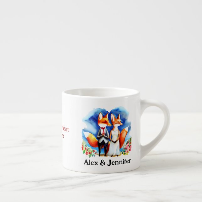 Custom Fox Couple Names Personalised Espresso Cup (Right)