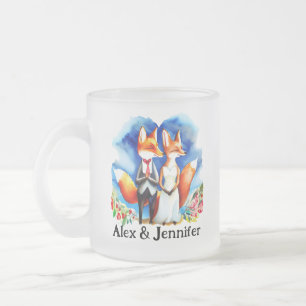 Custom Fox Couple Names Personalised Frosted Glass Coffee Mug