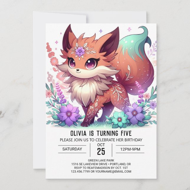 Custom Fox Digital Birthday Invitation (Front)