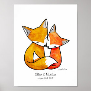 Custom Fox Wall Art Unique Wedding Gift for Couple