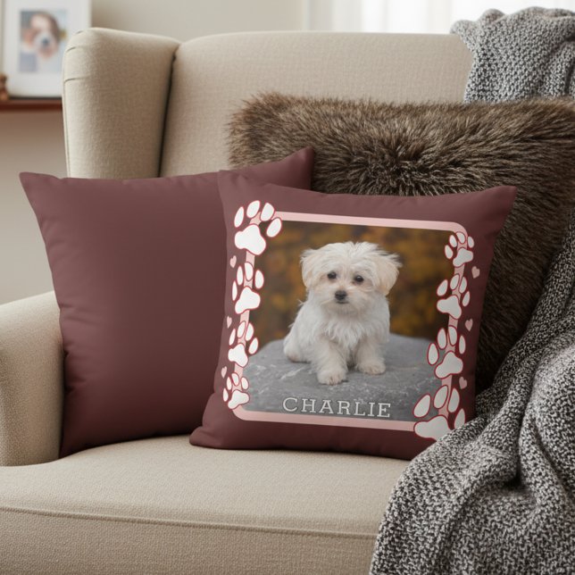 Custom Framed Pet Photo and Name Throw Pillow (Snuggle up with your pet’s photo pillow. Personalized and adorable! 🐾💖)