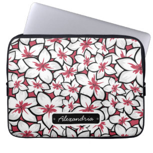 Custom Frangipani Pattern Fuchsia Pink and White Laptop Sleeve
