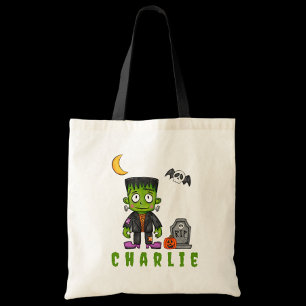 Custom Frankenstein Trick or Treat Halloween Candy Tote Bag