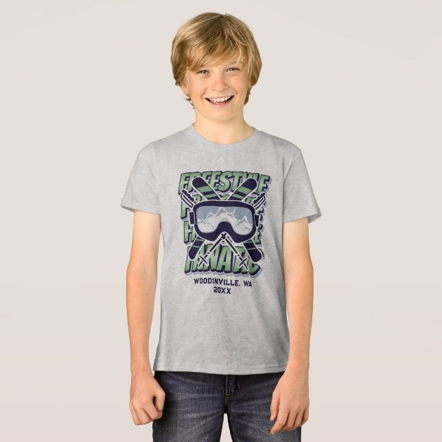 Custom Freestyle Skiing Location Date Name Tri-Blend Shirt (Front Full)
