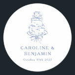 Custom French Blue Doodle Minimalist Wedding Cake Classic Round Sticker<br><div class="desc">Vintage French Blue Doodle Minimalist Wedding Cake Custom Classic Round Sticker</div>