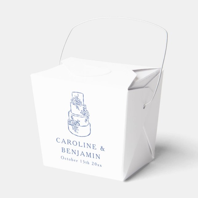 Custom French Blue Doodle Minimalist Wedding Cake Favour Box (Front Side)