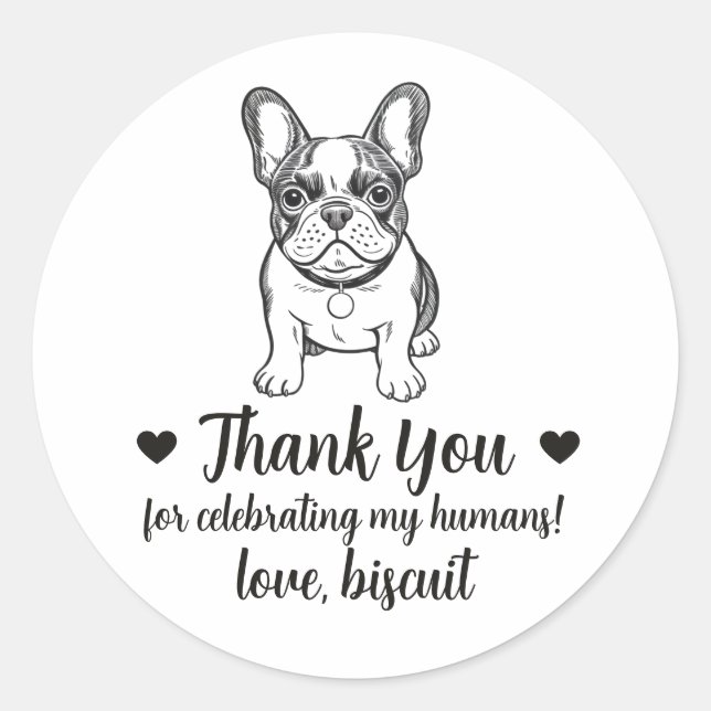 Custom French Bulldog Dog Wedding Favour Stickers (Front)