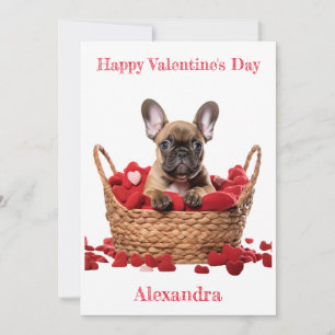Custom French Bulldog Hearts in Basket Valentine Holiday Card