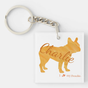 Custom French Bulldog Pastel Orange Keychain