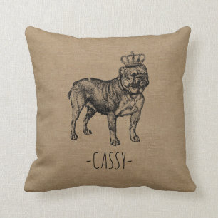 Custom French bulldog pug name dog burlap Cushion