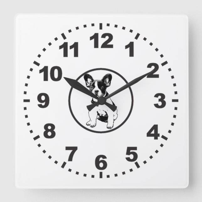 Custom French Bulldog Puppy Pick Your Colour Square Wall Clock (Front)