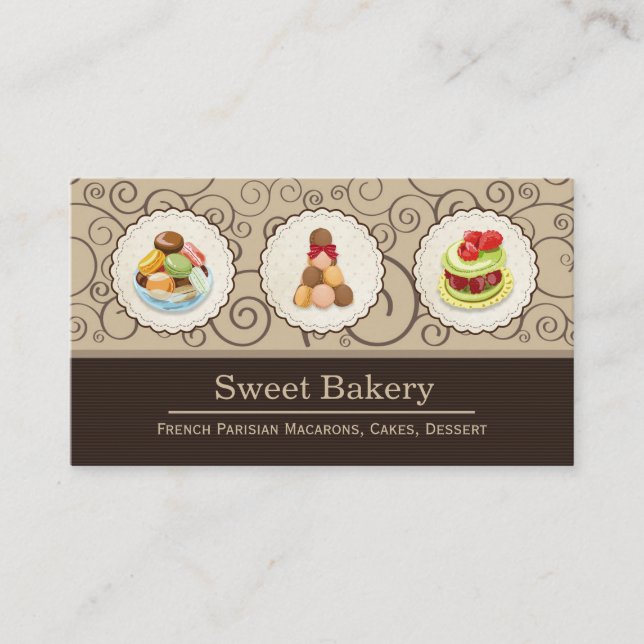 Custom French Parisian Macarons Dessert Bake Store Business Card (Front)