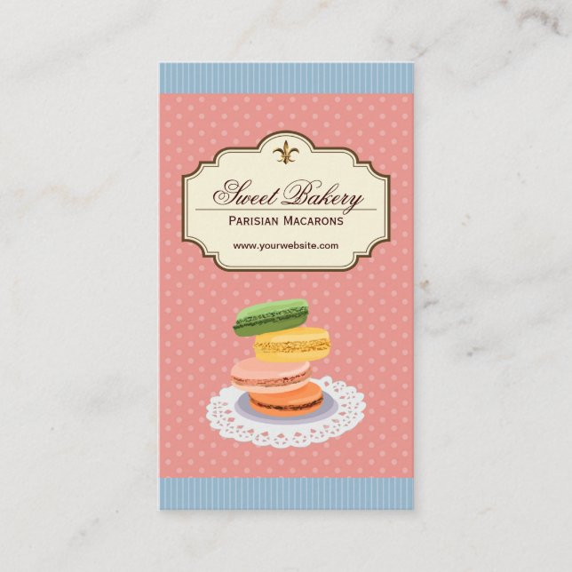 Custom French Parisian Macarons Dessert Store Business Card (Front)