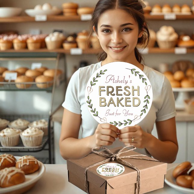 Custom Fresh Baked Just for You with Your Name Classic Round Sticker (Creator Uploaded)