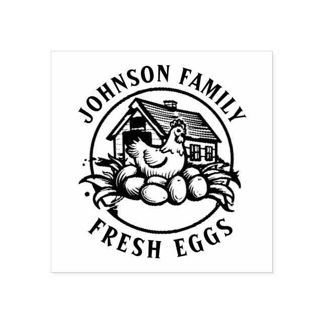 Custom Fresh Eggs Family | Farmhouse Hen | Egg  Ru Rubber Stamp (Imprint)