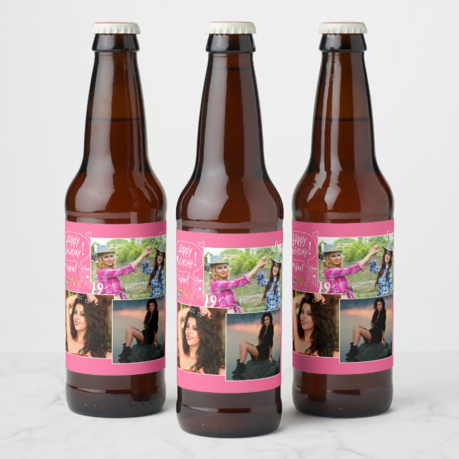 Custom Friend Happy Birthday Photo Collage  Beer Bottle Label (Bottles)