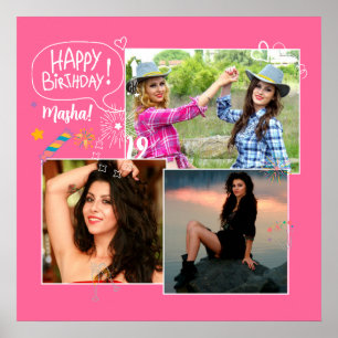 Custom Friend Happy Birthday Photo Collage  Poster
