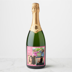 Custom Friend Happy Birthday Photo Collage  Sparkling Wine Label